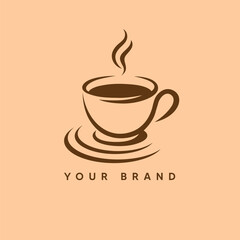 Coffee cup logo with steam for cafe and branding