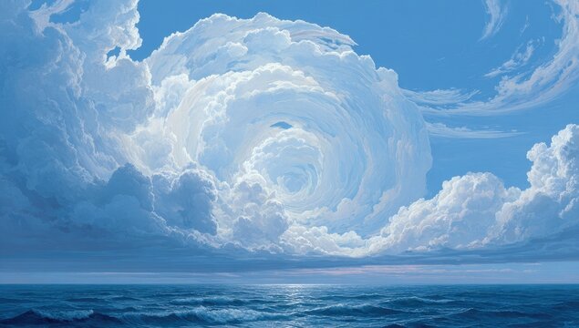 Whirlpool clouds over ocean