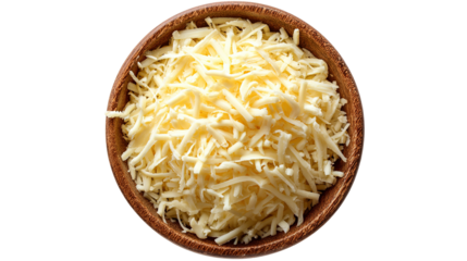 A top down view of a pile of Mexican blend shredded cheese, against a white background.
