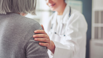 Healthy lifestyle and medical concept, the healthcare worker talks to the elderly patient and comforts her