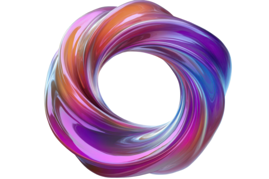 Vivid abstract iridescent spiral pipe shape showcasing fluid movement and vibrant colors in a mesmerizing design