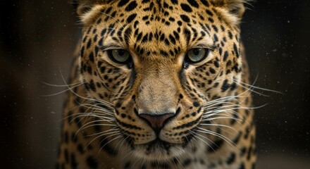 Obraz premium Mesmerizing close-up portrait of a leopard showcasing its intense gaze and intricate fur pattern