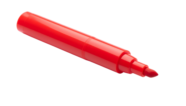 A red felt tip marker, a colorful office tool, is isolated on a white background