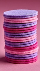 Stack of circular felt discs in varying shades of pink and purple