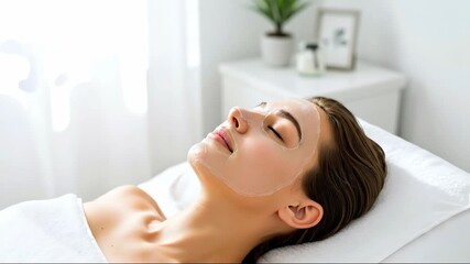 Woman lying relaxed in bathtub with eyes closed enjoying peaceful spa moment. Female having luxurious bath experience for wellness self-care routine - Powered by Adobe