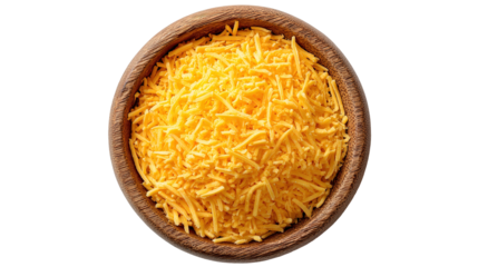 A top down view of a pile of Mexican blend shredded cheese, against a white background.