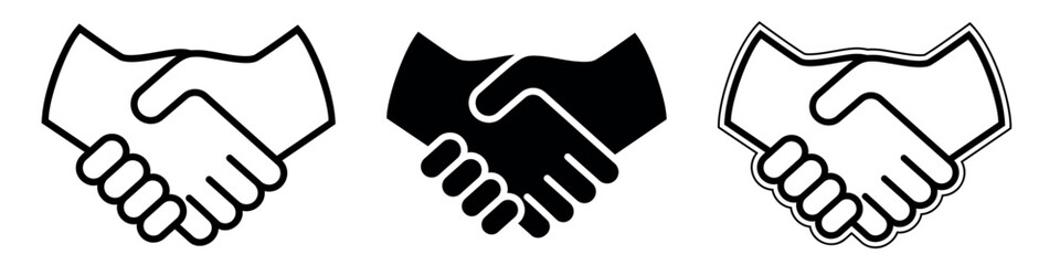 Set of 3 handshake icons, partnership agreement business deal concept symbol