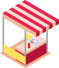 Isometric Food Court and Street Food Stall Vector Icons