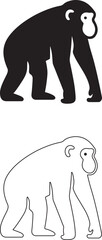  Monkey Silhouette in Two Styles – Black and White Outline