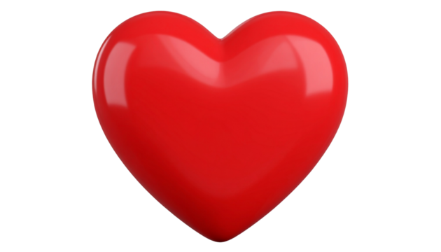 3D render of a shiny red heart symbol of love, romance, and passion, isolated on a white background