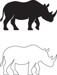 Rhinoceros Silhouette Black and White Outline