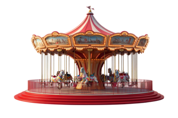 Vintage carousel design featuring colorful horses and lights, set against a transparent background, perfect for festive events and decorative projects