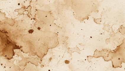 Coffee stain abstract background.  Light beige paper with scattered brown stains