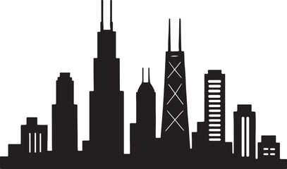 Fototapeta premium Chicago Skyline: Monochrome Cityscape Silhouette, Modern Urban Graphic
