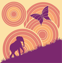 two elephants in the sunset