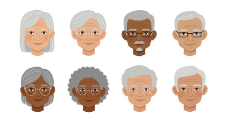 Diverse Senior People Headshots with Different Hairstyles