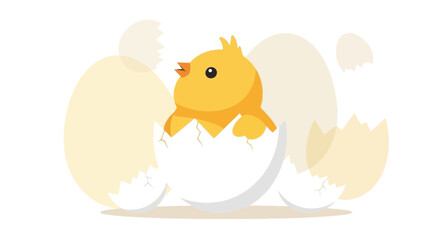Fototapeta premium Adorable chick hatching from egg illustration, symbolic of new beginnings and spring season celebration