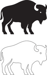  Bison Silhouette Black and White Animal Outline