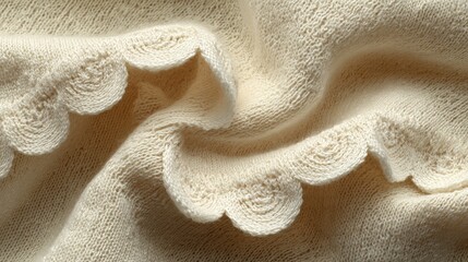 Close-up of  cream-colored knit fabric with scalloped edge