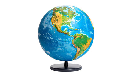 A vibrant 3D rendering of the earth globe, highlighting the continents of America and Europe, is isolated on a white background, perfect for a global business or geography concept