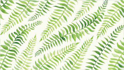 Naklejka premium Watercolor illustration featuring a repeating pattern of diagonally oriented fern fronds on a white background