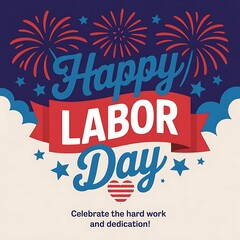 Naklejka premium Happy labor day celebration with fireworks and american flag elements