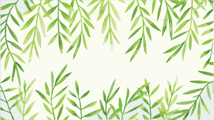 Naklejka premium Watercolor painting of green leaves forming a border around a white space for text or image overlay