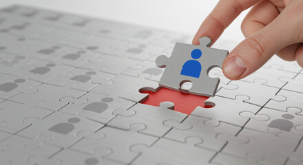Recruitment and Selection Process with Puzzle Piece representing Candidate Being Placed into Open Position Concept of Finding the Right Employee