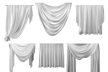 Elegant white sheer curtains create a soft, flowing ambiance in various styles for interior decoration in a modern living space