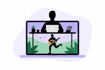 A modern illustration of remote work with creativity and leisure activities.