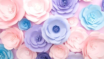 Pastel Paper Flowers Wall Decor: Pink, Purple, and Blue Blooms