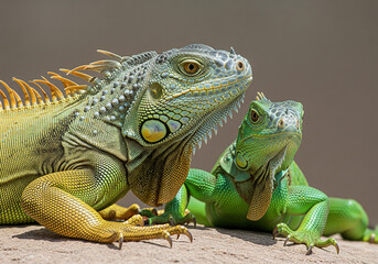 Dynamic duo of jumping green tree frogs. Two amphibians in a funny synchronized pose isolated on a white background.