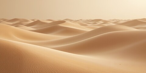 Vast and rolling sand dunes extending into the horizon under soft lighting with smooth curves and