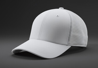Fototapeta premium White Baseball Cap Mockup Isolated Dark Background Empty Headwear