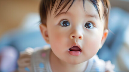驚いて大きな瞳と開いた口が愛らしい赤ちゃん十一 - Generative AI