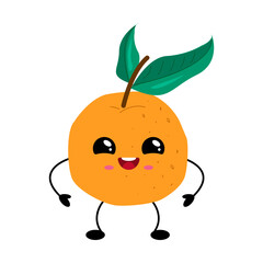Cute kawaii orange with big eyes and a smiling face