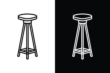 Tall Wooden Chair Vector. Minimal Bar Stool Design for Interiors
