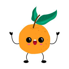 Cute kawaii orange with arms and hands raised up