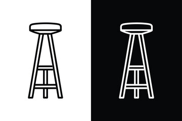 Black and White Bar Stool Icon for Pub and Cafe Furniture Concepts