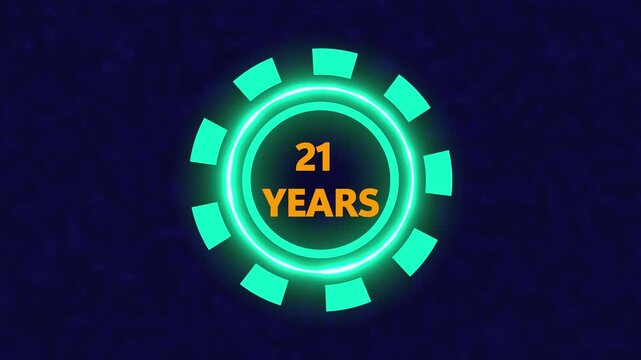 21 Years, 3D Rendering. Glow Alphabet Number in sphere ,21 Years Text Animation Effects Anniversary Digital neon Circle black Background
