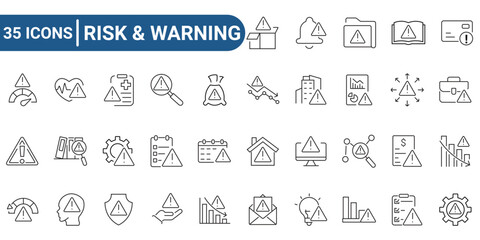 Risk and warning line icon set. Outline icon collection. Editable stroke. Vector illustration
