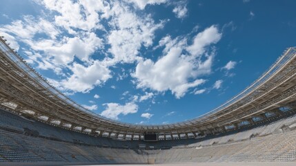 Vast Empty Stadium Under a Brilliant Blue Sky Beckoning Future Events