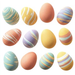 Obraz premium Twelve pastel-colored eggs, decorated with swirling patterns