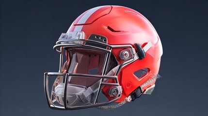 Fototapeta premium Bright red football helmet showcasing sleek design, positioned on a clean background, ideal for sports marketing