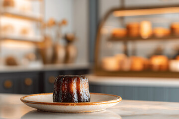 Canelé caramelized custard pastry in chic French patisserie