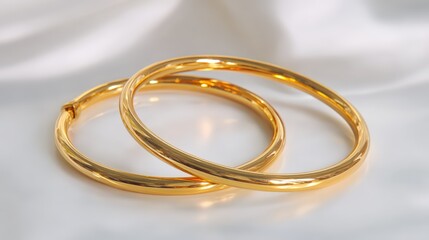 Elegant Gold Bangles on Soft White Fabric: Jewelry, Luxury, and Precious Metals Still Life