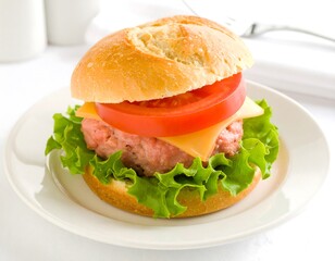Close-up of a gourmet hamburger