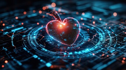 Digital Heart Glowing Within Futuristic Technology Interface