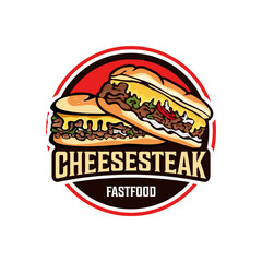 Fastfood Foodtruck Cheesesteak Beef Sandwich Junkfood Restaurant Street Food Logo Template Vector