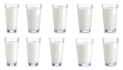 Fresh with Healthy Milk Glasses Variety of Dairy Drinks on White Background.